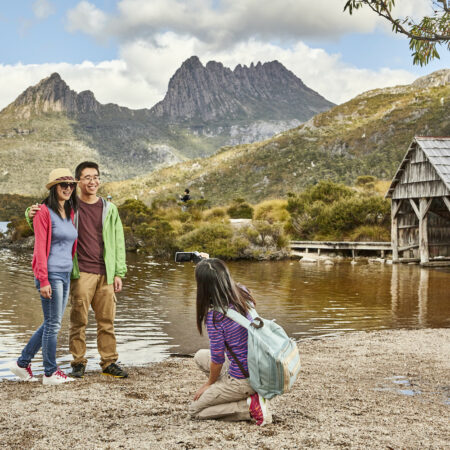 Family photo. Cradle Mountain on our Cradle Mountain tour in Tasmania. launceston to cradle mountain