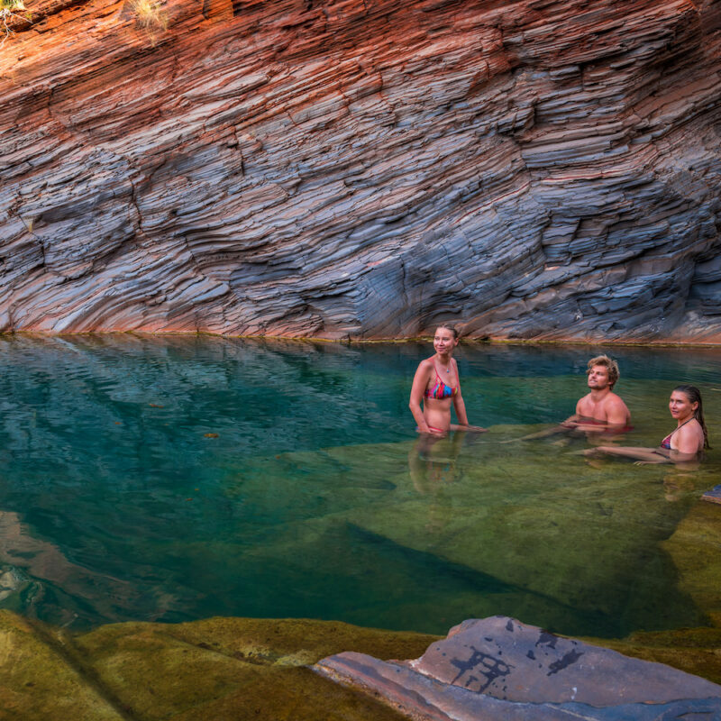 Swimming in gorges. Hamersley Gorge, Karijini National Park on our West Coast tours, Western Australia