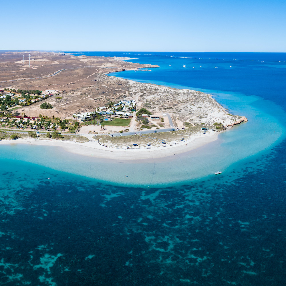View from the air of the reef at Coral Bay in Western Australia on our Western Australia tours
