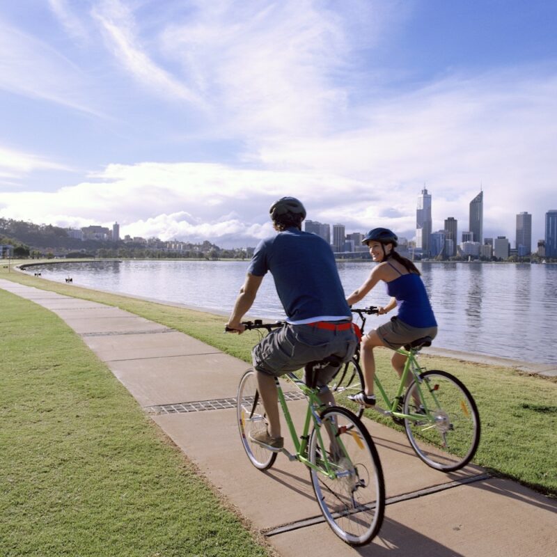 Cycling on the river Parks; Swan River on our western australia tours