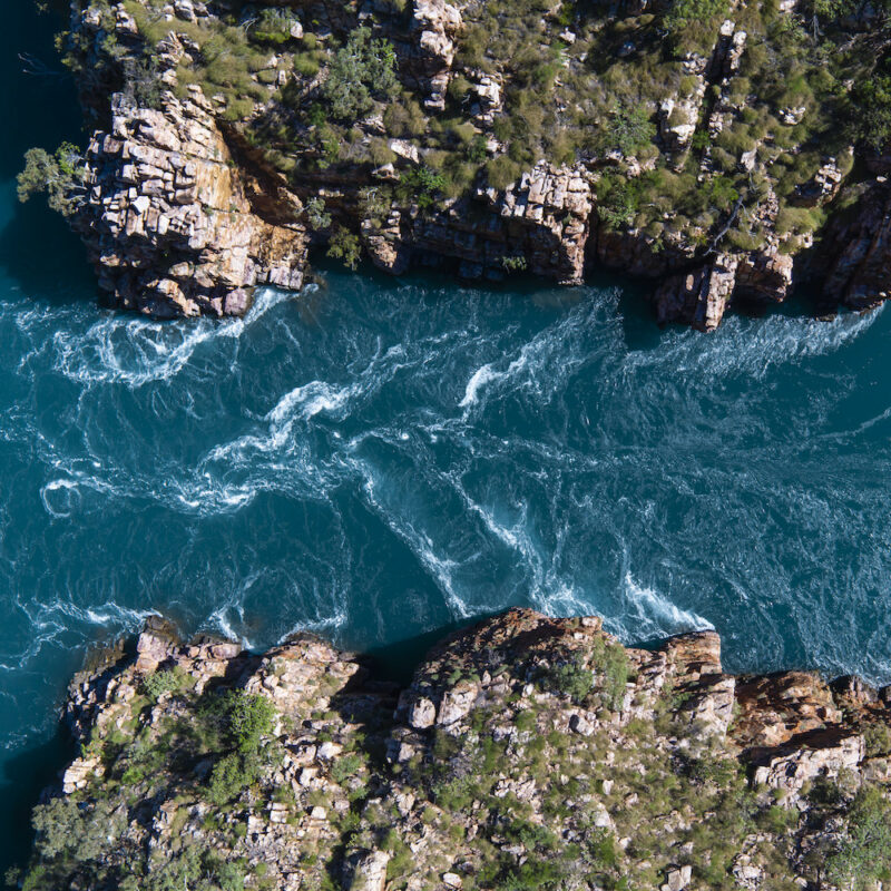 Real Aussie Adventures, Small Group Adventure Tours Australia. Aerial view of the Horizontal Falls, Talbot Bay