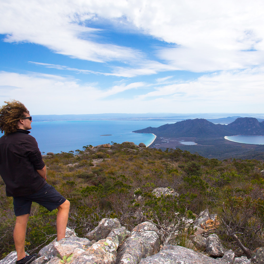 Real Aussie Adventures, Small Group Adventure Tours Australia. Freycinet Experience Walk, Wineglass Bay from Mt Graham, Freycinet National Park, TAS