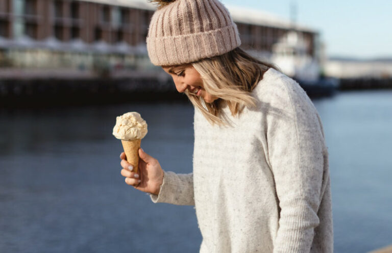 Ice cream on Hobart Waterfront on tour in Tasmania.