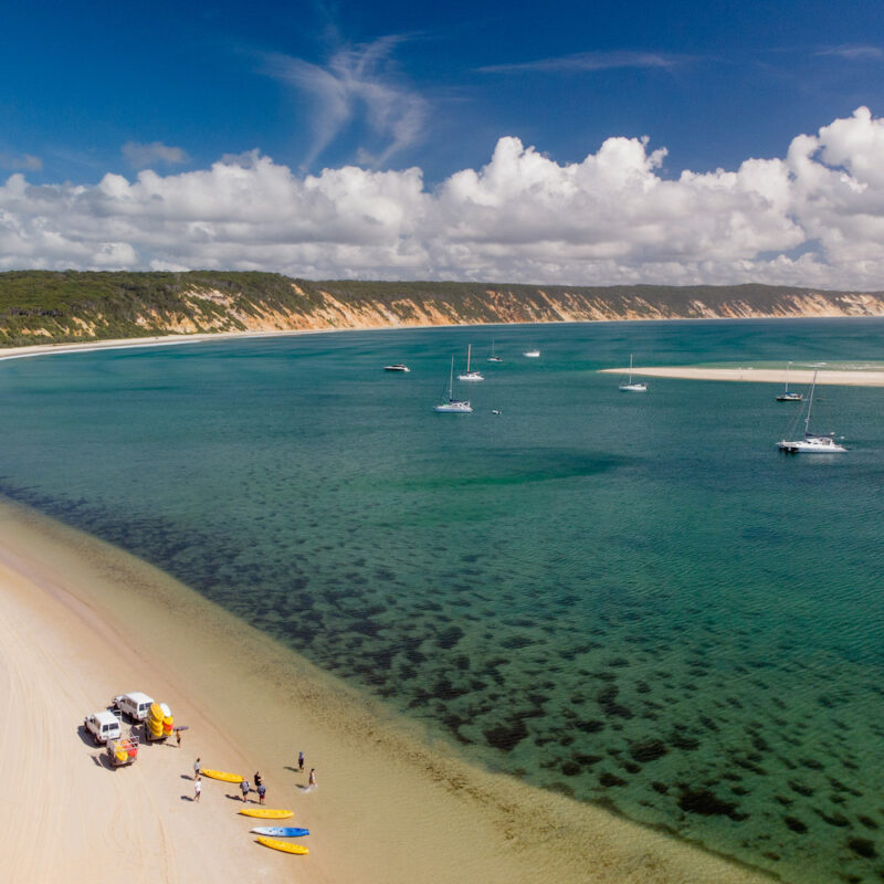 Ariel view of the beach on our Dolphin View Kayak Tour from Noosa