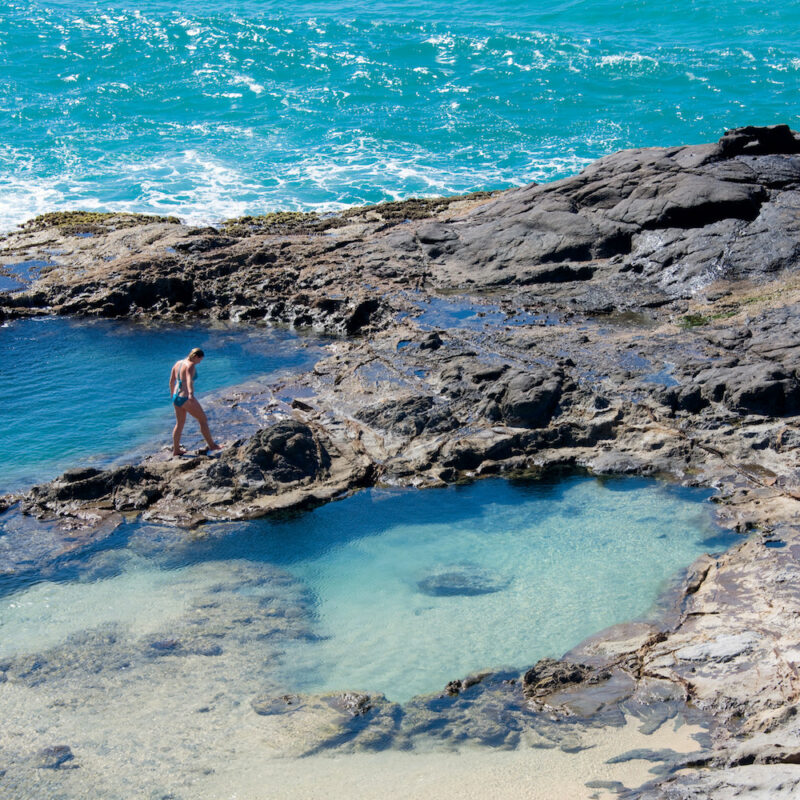 Real Aussie Adventures, Small Group Adventure Tours Australia. Champagne Rock Pools on Fraser Island on tour