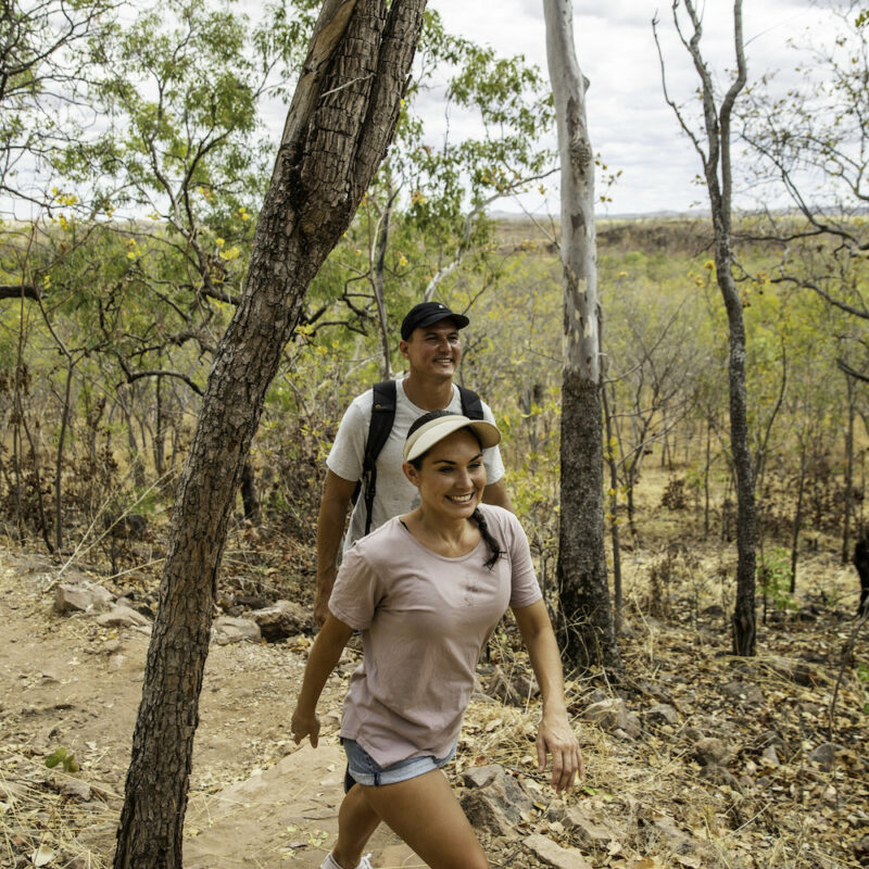 Couple hiking to Edith Falls on our 4 day Kakadu National Park Tour from Darwin