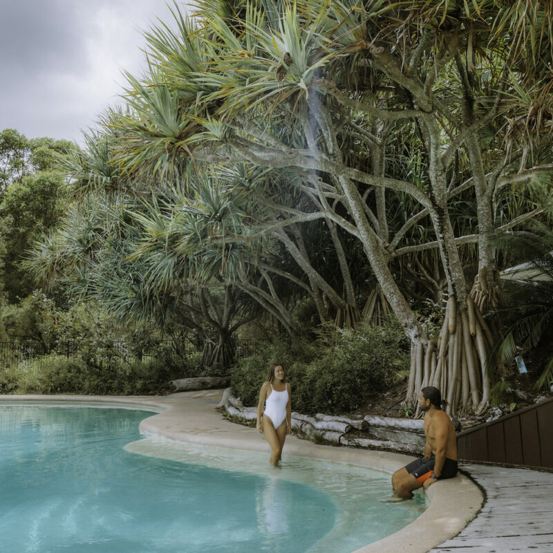 Real Aussie Adventures, Small Group Adventure Tours Australia. Swimming in the pool Kingfisher Bay Resort on our 3 day Fraser Island Tour