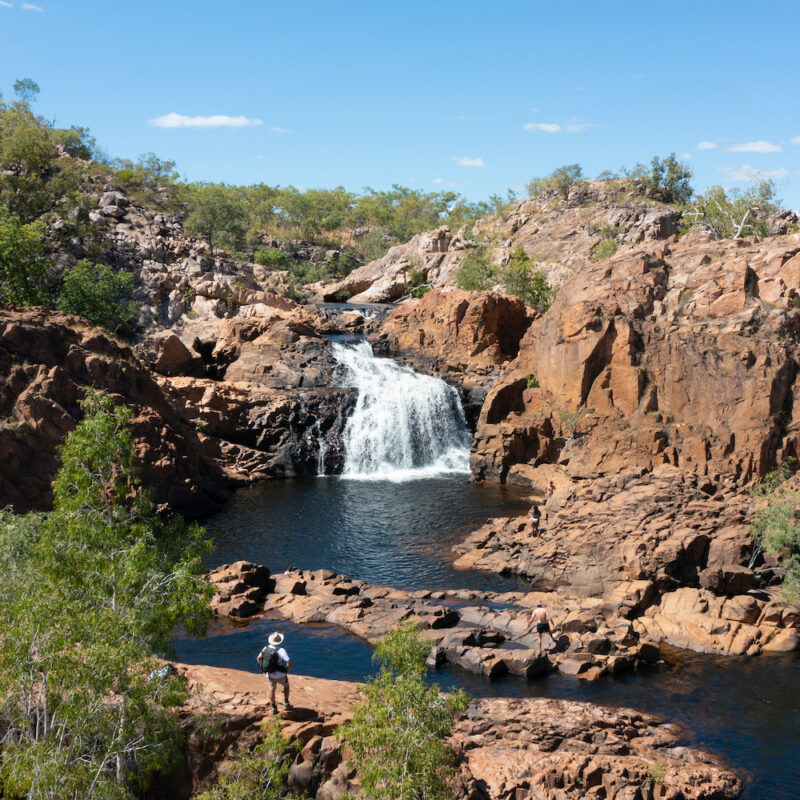 Real Aussie Adventures, Small Group Adventure Tours Australia. Spectacular top pool at Edith Falls on our 4 day Kakadu National Park Tour from Darwin