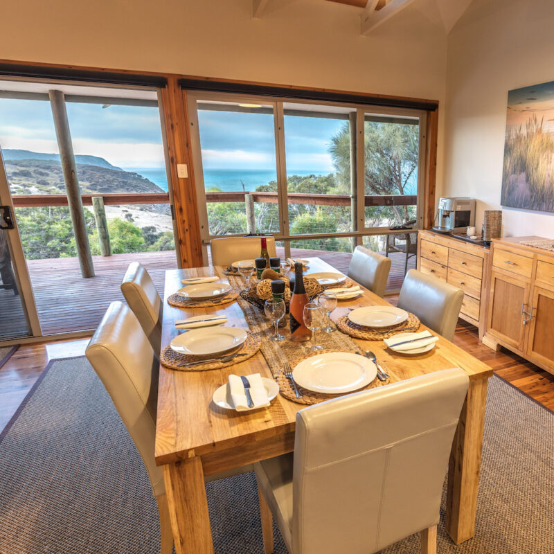 Dining area on Sea Dragon Lodge on your Kangaroo Island honeymoon accomodation
