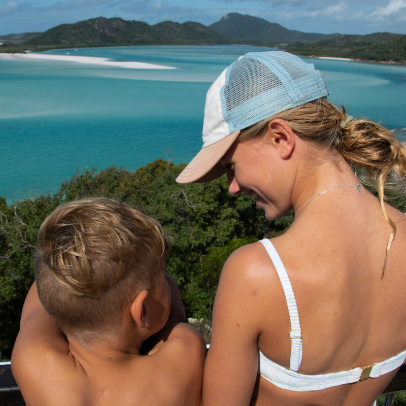 Real Aussie Adventures, Small Group Adventure Tours Australia. Children viewing the Whitsunday Islands from Hill Inlet Lookout family friendly Whitsunday Sailing
