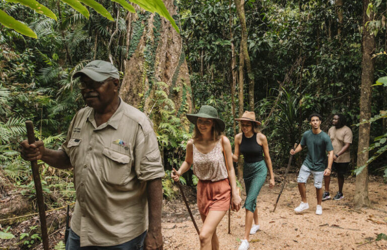 Real Aussie Adventures, Small Group Adventure Tours Australia. Group taking part in the guided Dreamtime Walk experience on our cape tribulation day tour from cairns