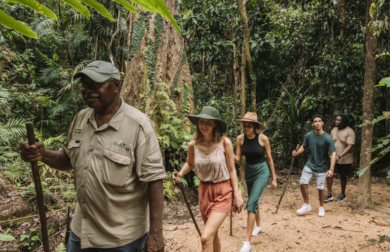 Real Aussie Adventures, Small Group Adventure Tours Australia. Group taking part in the guided Dreamtime Walk experience on our cape tribulation day tour from cairns