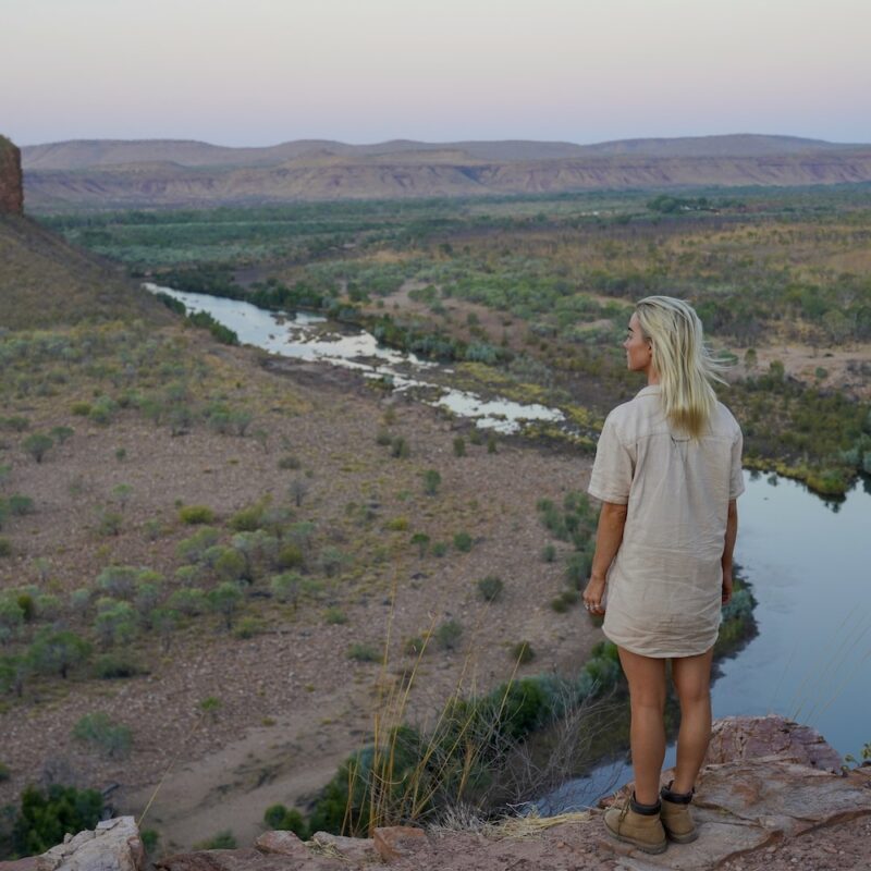 Real Aussie Adventures, Small Group Adventure Tours Australia. Lady looking out at Kimberley, KIMBERLEY EXPLOSION GORGE, Kimberley camping tours