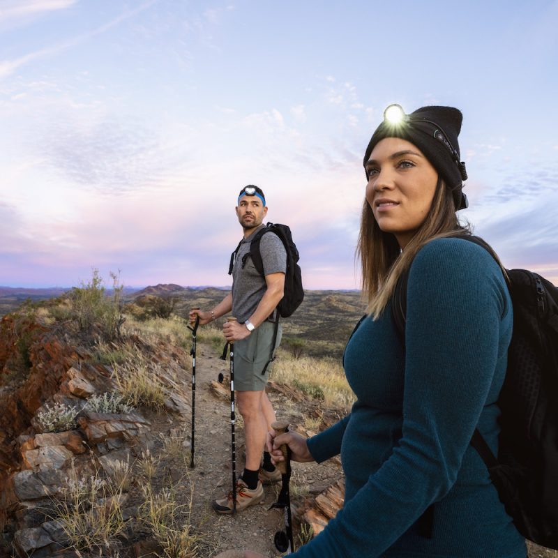 People hiking along the Larapinta Trail at Euro Ridge