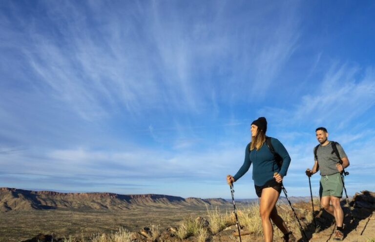 People hiking along the Larapinta Trail at Euro Ridge