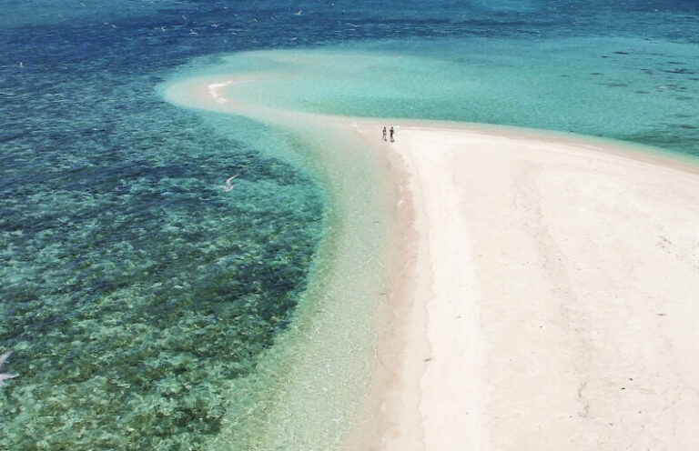 Real Aussie Adventures, Small Group Adventure Tours Australia. Mackay Coral Cay walking on the beach. Great Barrier Reef on our Port Douglas tours.