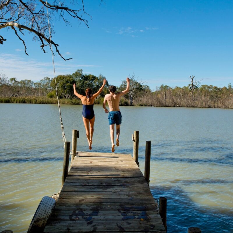 Jumping in a creek in South Australia Mandatory Credit: South Australian Tourism Commission:Adam Bruzzone