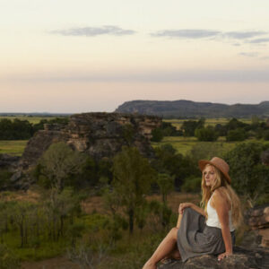 Real Aussie Adventures, Small Group Adventure Tours Australia. Girl out at Ubirr on our 4 day Kakadu National Park Tour from Darwin