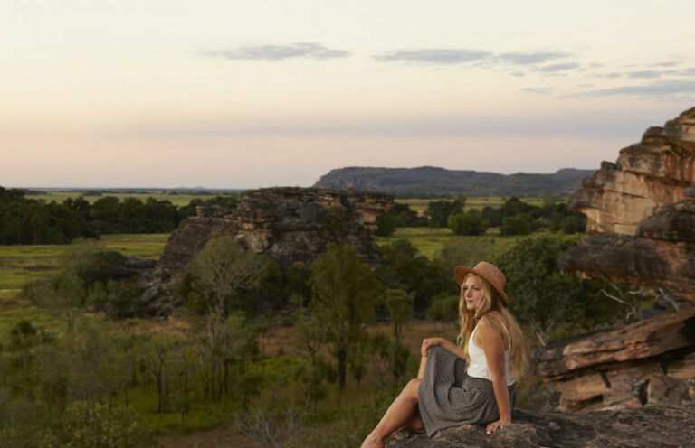 Real Aussie Adventures, Small Group Adventure Tours Australia. Girl out at Ubirr on our 4 day Kakadu National Park Tour from Darwin